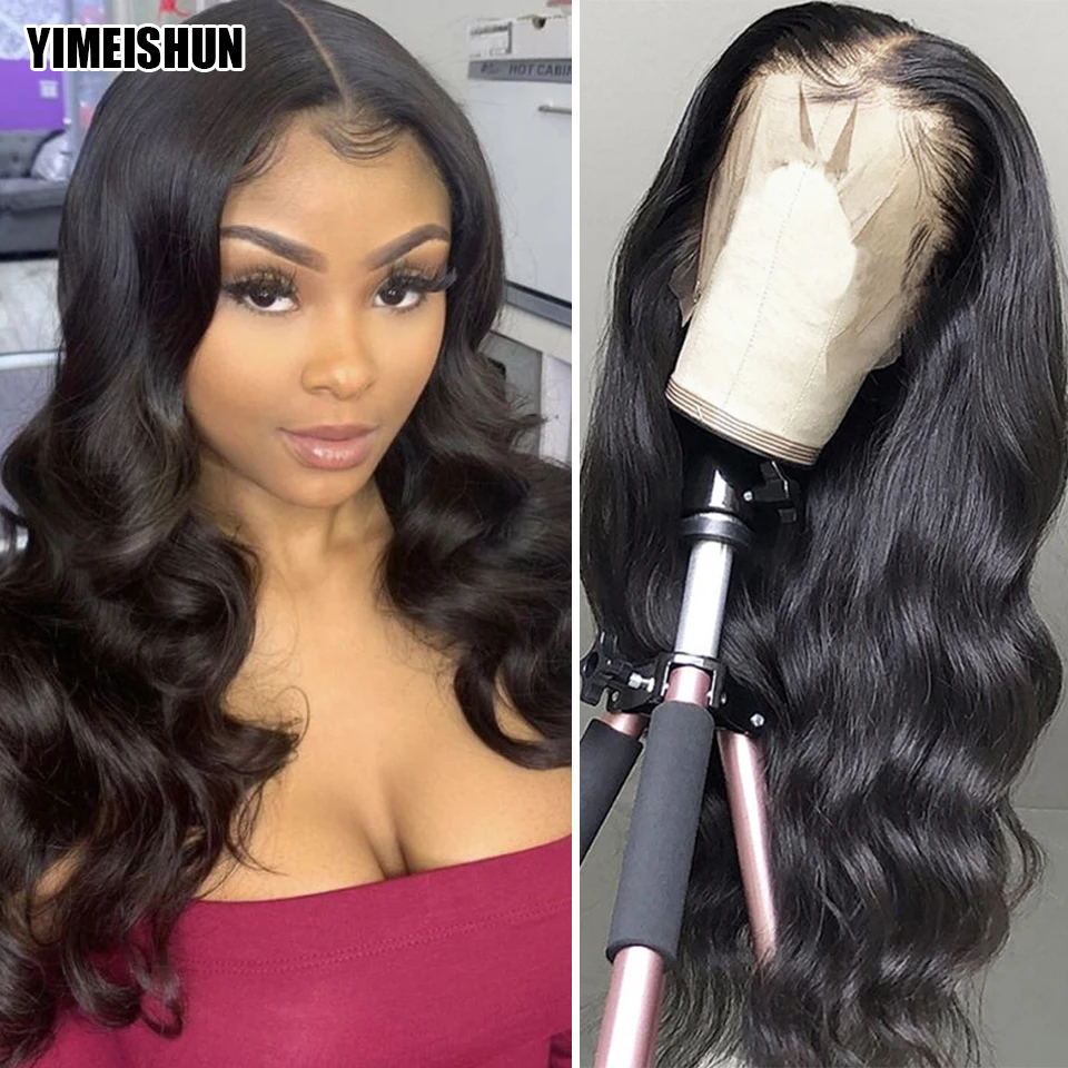 28 30 Inch Body Wave Lace Wig T Par Lace Wigs Half 4x4 Lace Closure Machine Made Wig Remy Human Hair Wigs With Women Pre Plucked