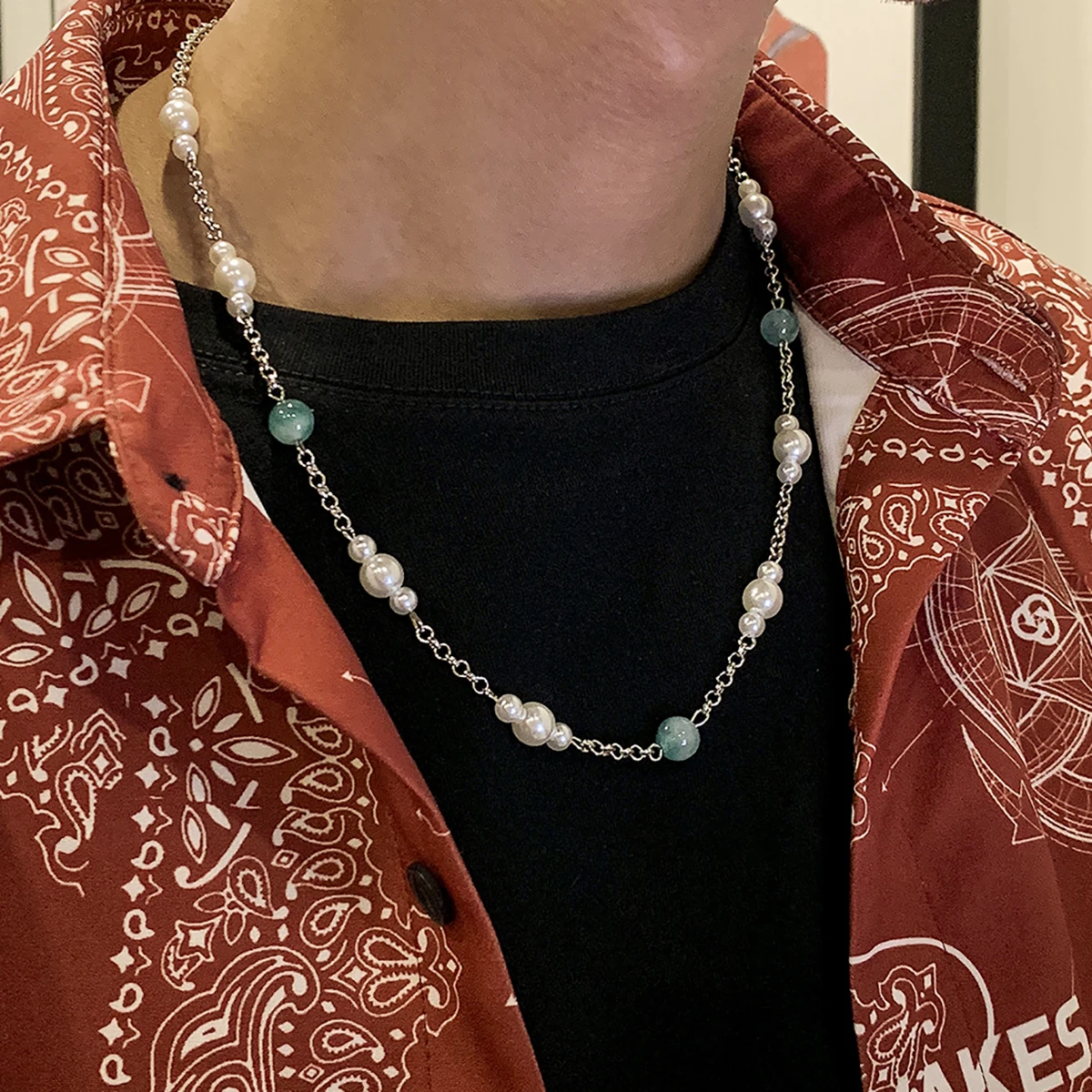 

SHIXIN Punk Natural Stone Pearl Bead Chain Choker Necklaces for Women/Men Long O-Chains Neck Unisex Jewelry 2021 Korean Fashion
