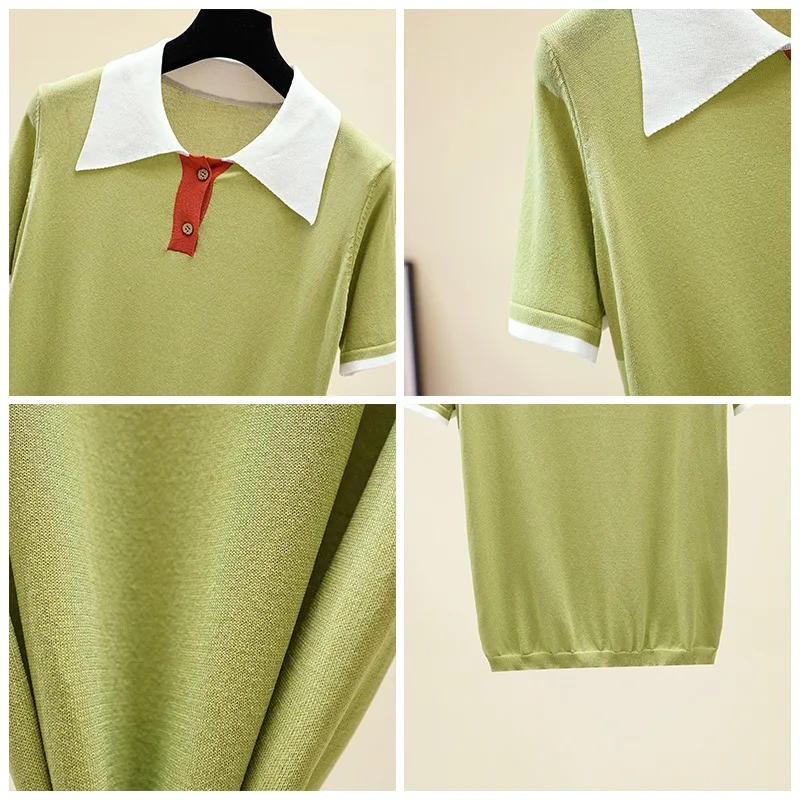 Женский трикотажный пуловер Xisteps Свободный Повседневный с коротким рукавом и