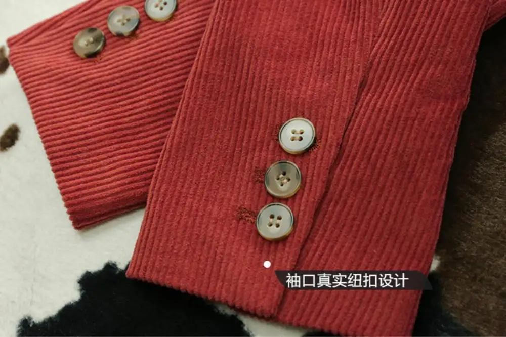 

2020 spring autumn corduroy blazer women fashion double breasted Slim suit jacket outwear q574