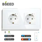 Смарт-розетка BSEED Mvava Smart, Wi-Fi, двойная розетка, европейский стандарт, работает с таймером стеклянной панели Tuya Alexa Smart Life, белого и черного цвета