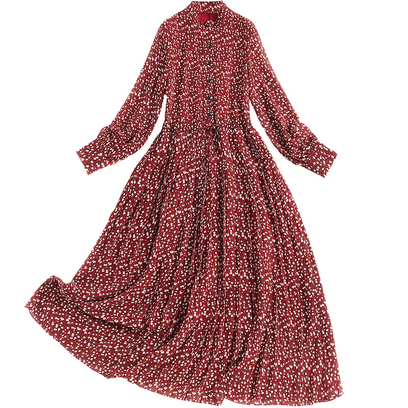 

Women girls floral print chiffon dress new 2021 spring summer long sleeve drawstringe waist cute dresses burgundry red