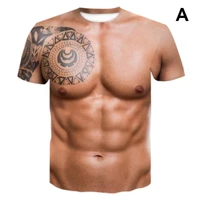 2021 new popular muscle tattoo printing t shirt funny nude men short sleeve 3d digital printing summer streetwear