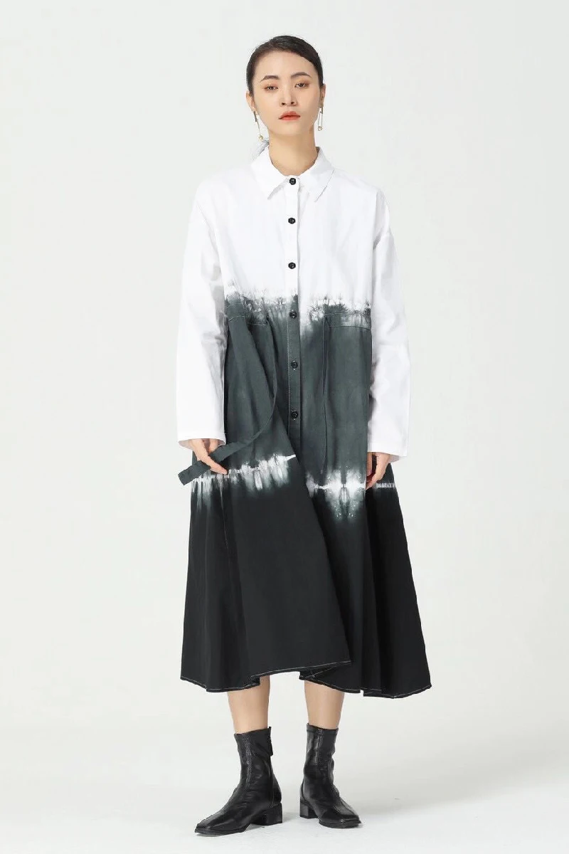 

QING MO Loose Fit Women Temperament Dress 2021 Spring Newest Women Plus Size A Line Dress Black Blue Orange ZQY6696