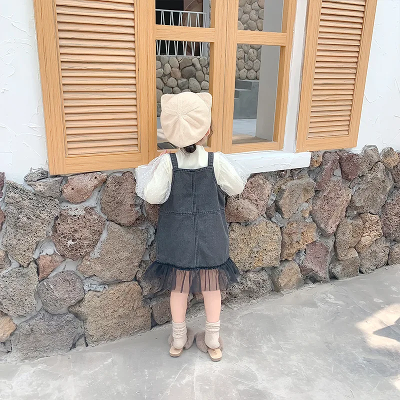 2019 Autumn New Arrival Korean style cotton all-match vest denim dress matching with grenadine for cute sweet fashion baby girls | Детская