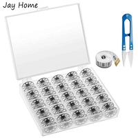 25pcs metal sewing machine bobbins with storage box 60 inch soft measure tape sewing scissors for sewing embroidery craft tools