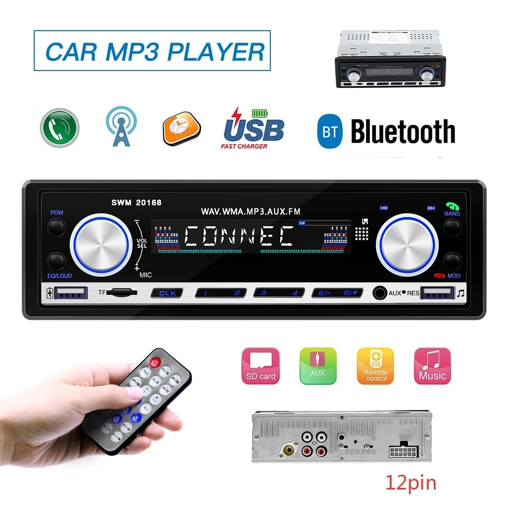 20168 Car Radio Stereo Audio MP3 Player 12V In-dash Single 1 Din FM Receiver Aux Receiver USB Remote Control Autoradio - Цвет: 20168