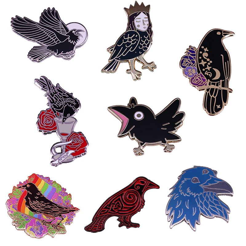 Вороны булавки NMNF красная роза вино Панси луна звезды ворона булавка Эдгар Аллан