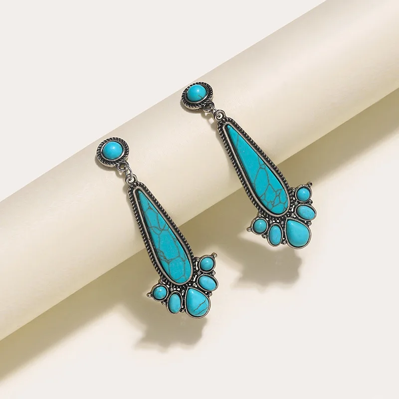 

Retro ethnic drop-shaped bohemian turquoise cracked earrings for women travel commemorative party jewelry dangle earrings