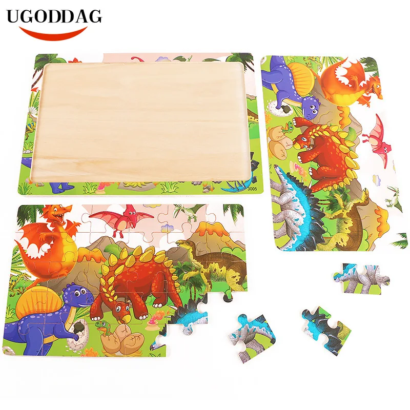 

Wooden 30pcs Puzzles Children Animal Dinosaur Cartoon Plane Puzzle Baby Early Education and Intellectual Building Block Toys