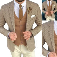 3 pieces men suits houndstooth blazer customized wedding tuxedo formal fashion jacket costumes hommes formal party suit