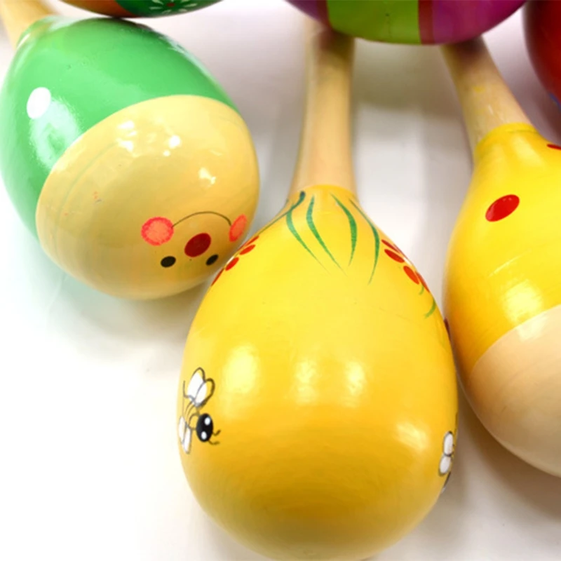 

Baby Sensory Cognitive Development Educational Toy Cartoon Handle Sound Wooden Color Cartoon Sand Hammer