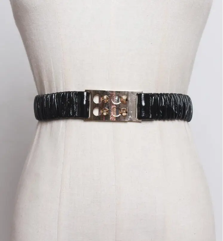 

Women's runway fashion patent pu leather elastic Cummerbunds female Dress Corsets Waistband Belts decoration wide belt R2551