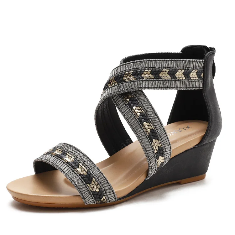 

2021 Summer Black Platform Sandals Suit Female Beige Womens Shoes Clogs Wedge Med Open Toe Large Size Anti-Skid Espadrilles Nu