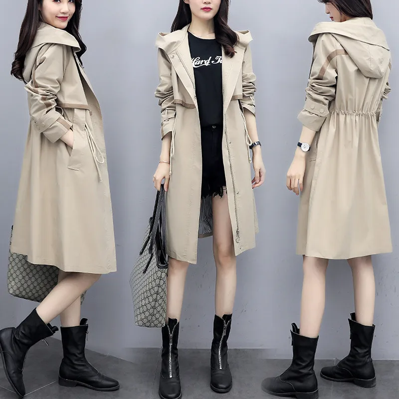 

Fashion Long Windbreaker Women's mid-length British style 2020 Spring Autumn new casual Women Hooded chic Trench Coats m604
