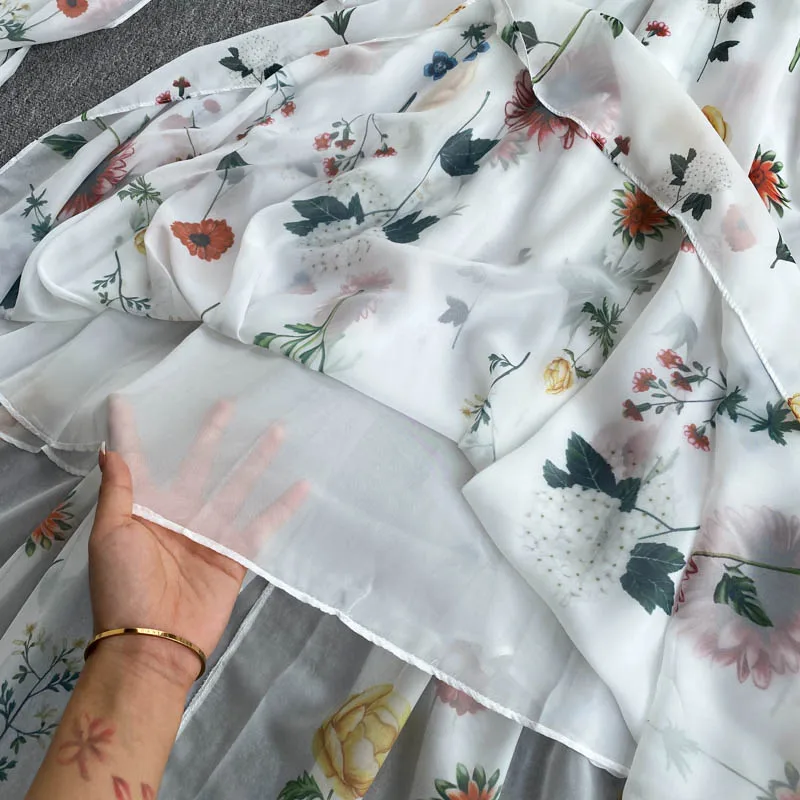 

2021 Spring Summer Elegant Vacation Printed Elegant Ladies Long Dress New Long-Sleeved Slim Chiffon Ribbon Women Maxi Dress