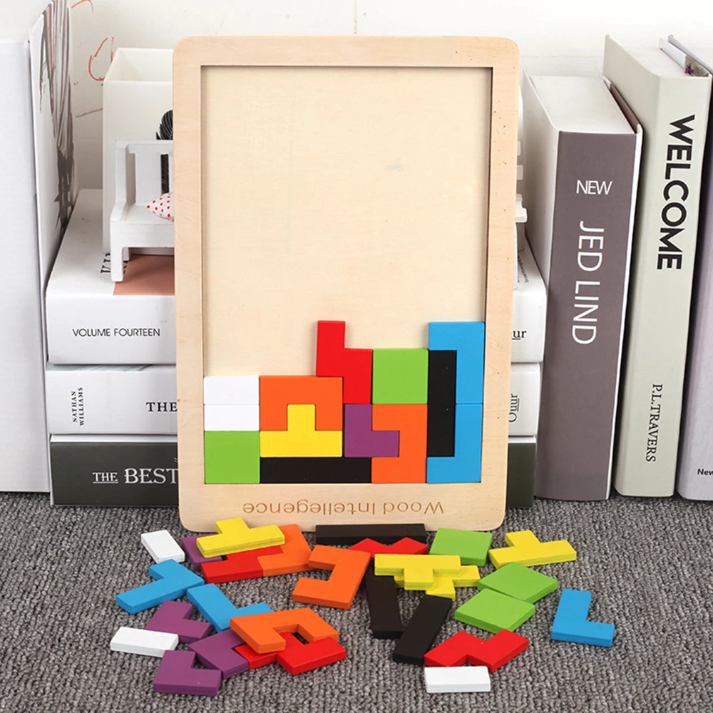 

2019 New Kids Tetris children's educational 0.4cm wooden toys baby early childhood wooden jigsaw puzzle plot wholesale