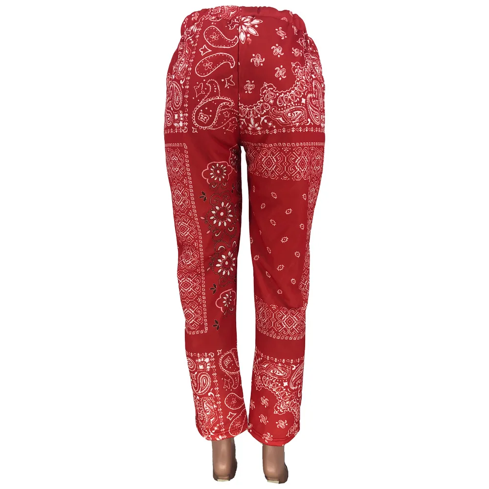 

Autumn new fashion cartoon printed women's casual pants loose high waist elastic belt straight pants