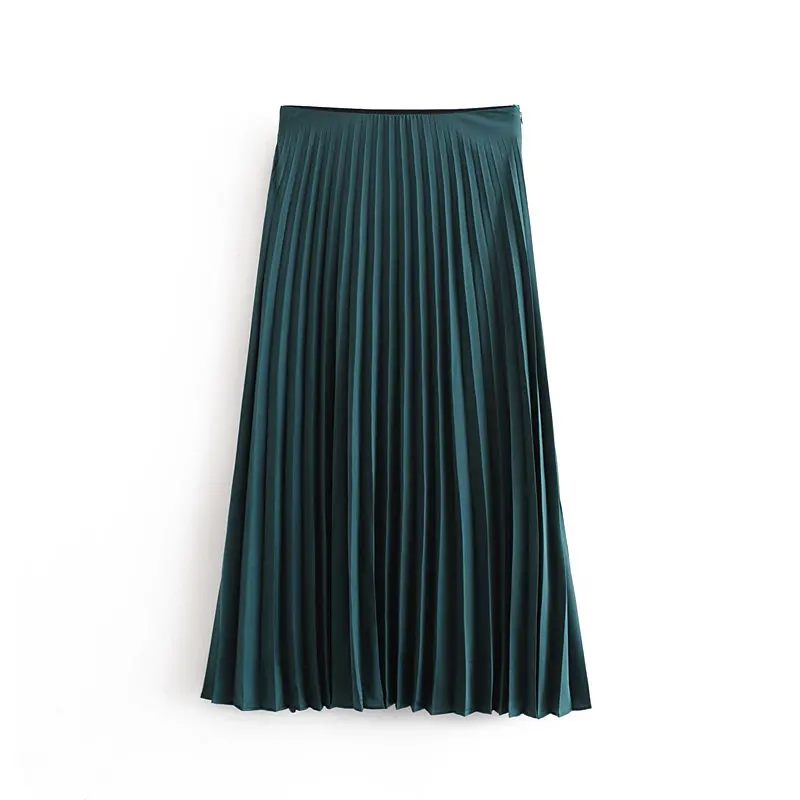 1408R Dark Green Новое поступление, женские модные длинные плиссированные юбки длиной до щиколотки, Женская винтажная юбка с завышенной талией на весну, лето, осень, зеленая, синяя - Цвет: 1408R Dark Green