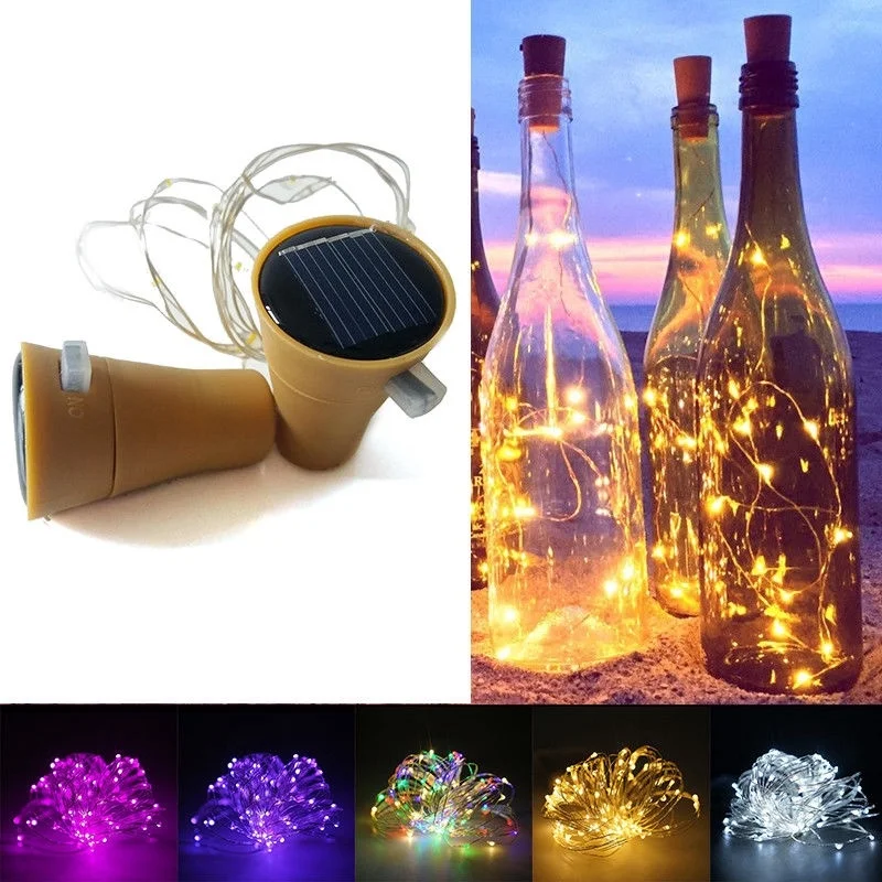 

Solar Powered Cork Shaped LED Garland Night Fairy Copper Wire String Lights Wine Bottle Light Lamp Wedding Christmas Party Decor
