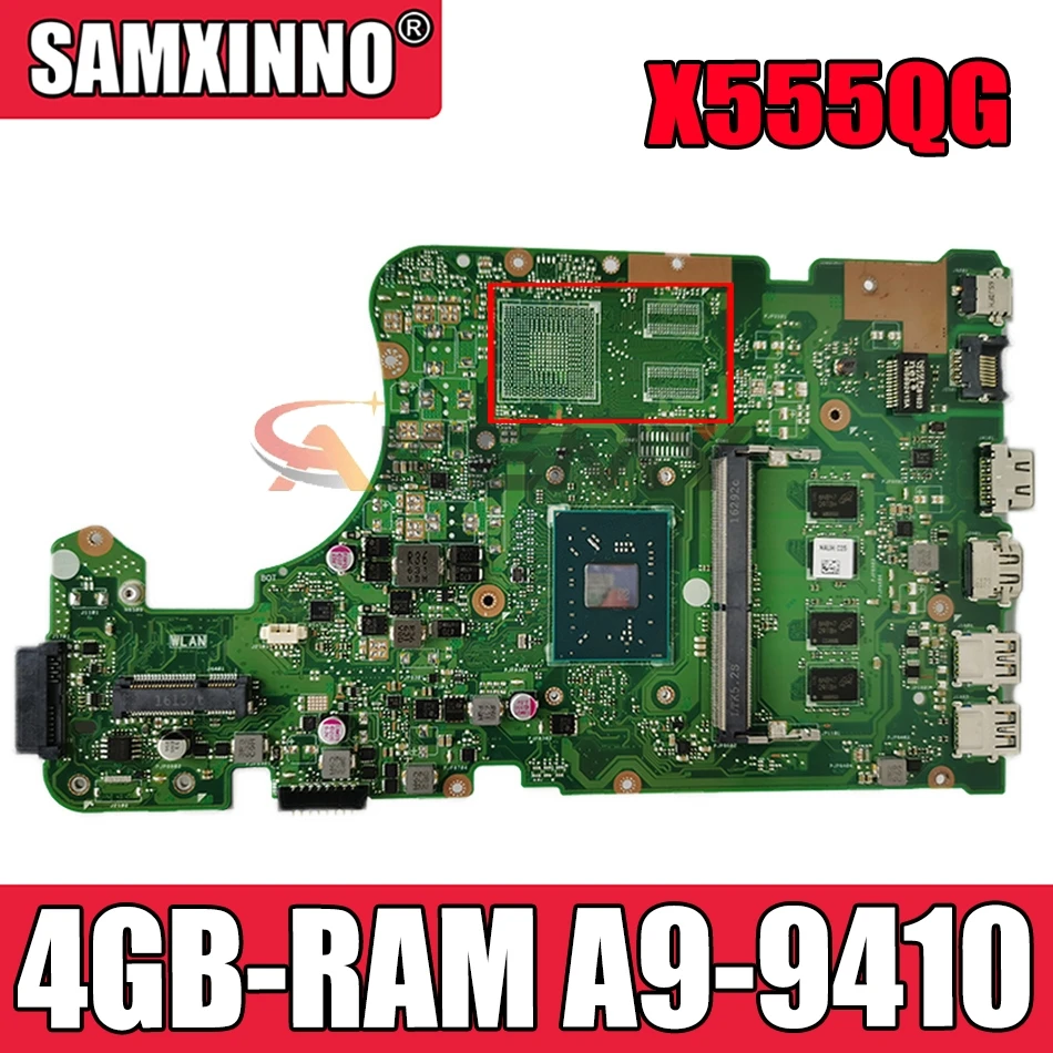 

Akemy X555QG Laptop motherboard for ASUS X555BA X555BP X555B X555Q original mainboard 4GB-RAM A9-9410 CPU GM
