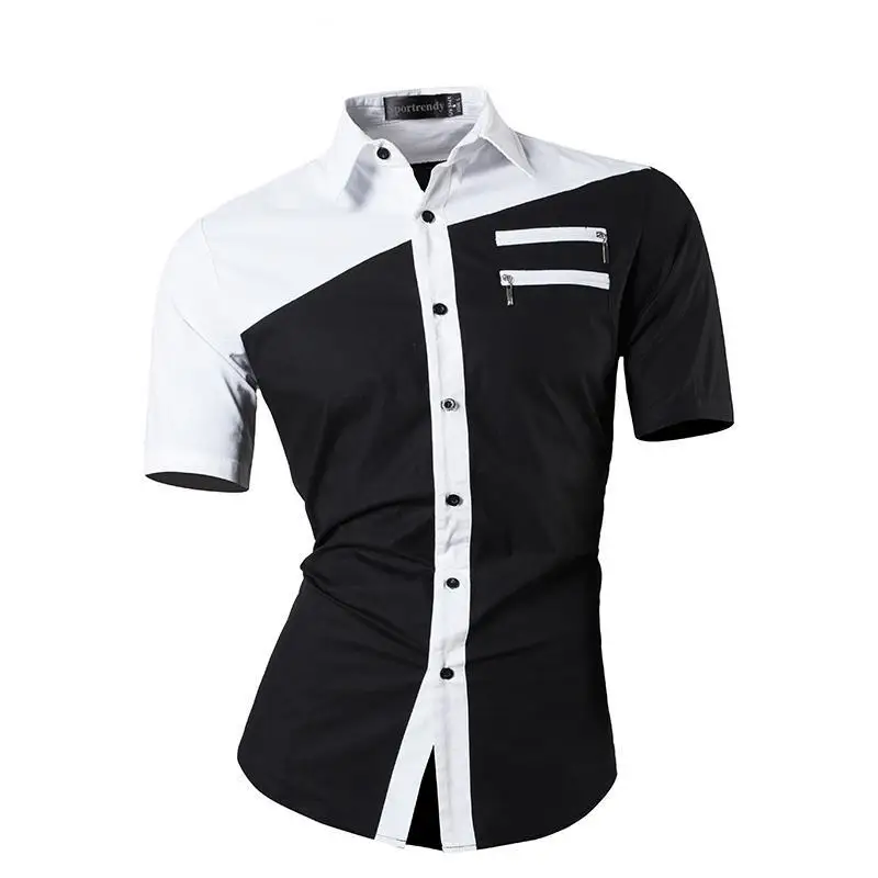 JZS061-Black Sportrendy, мужские рубашки, повседневные, модные, короткий рукав, летние, облегающие, с драконом, стильные, с принтом таттон, JZS056 - Цвет: JZS061-Black
