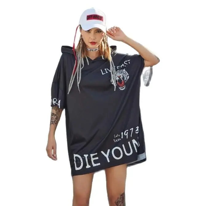 Футболка женская с коротким рукавом и капюшоном модная смешная рубашка принтом