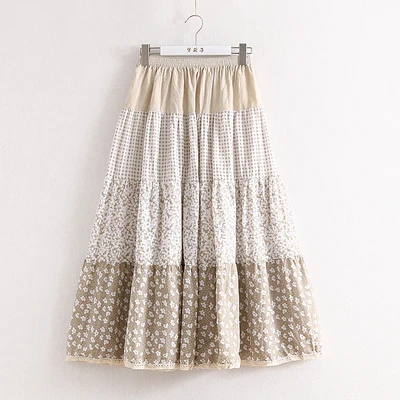 Новая летняя юбка в богемном стиле с цветочным принтом из хлопка и льна цельная