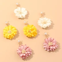 european and american jewelry new fashion fabric flower earrings all match chrysanthemum earrings pearl earrings