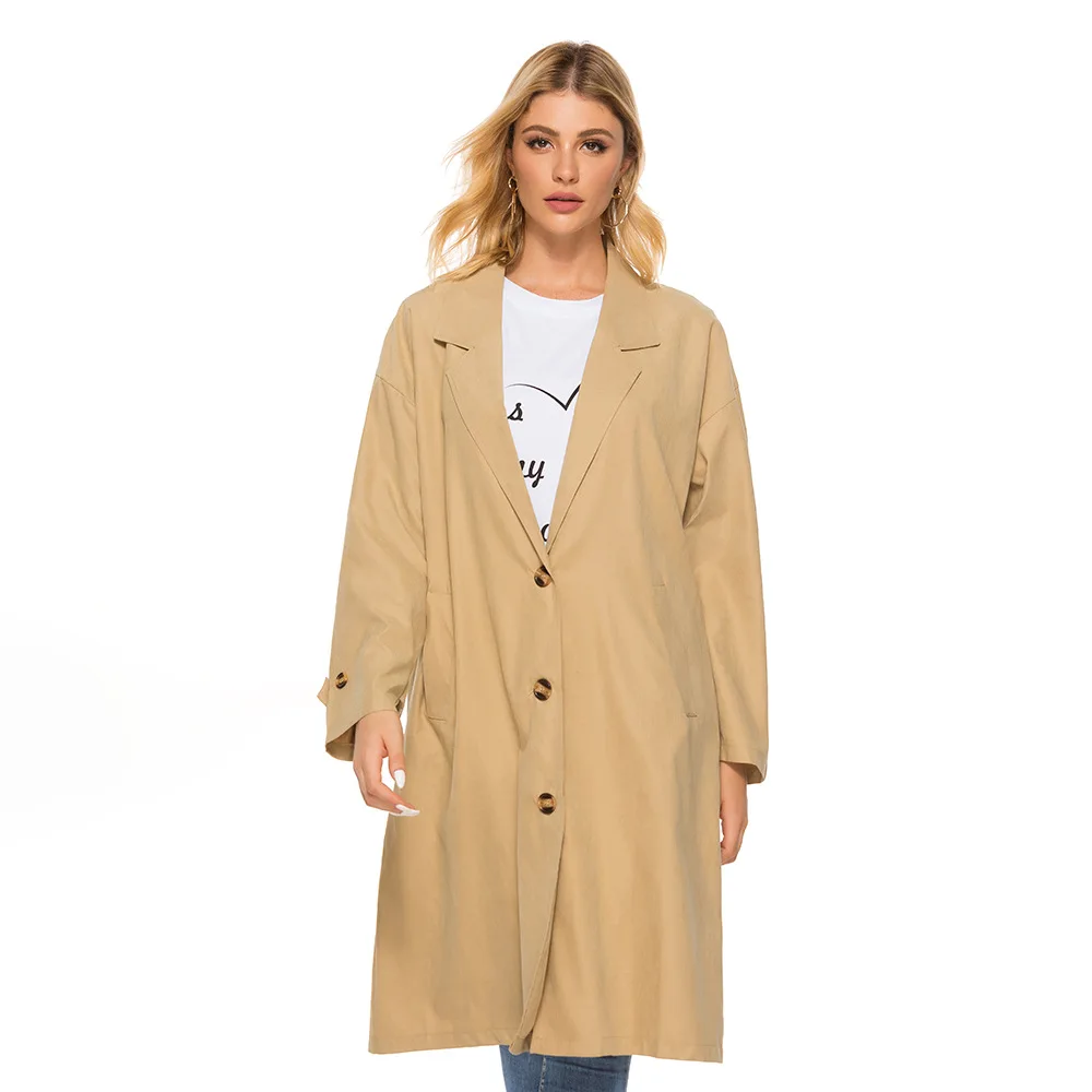 Женский Повседневный плащ Тренч винтажный Свободный Длинный оверсайз ветровка