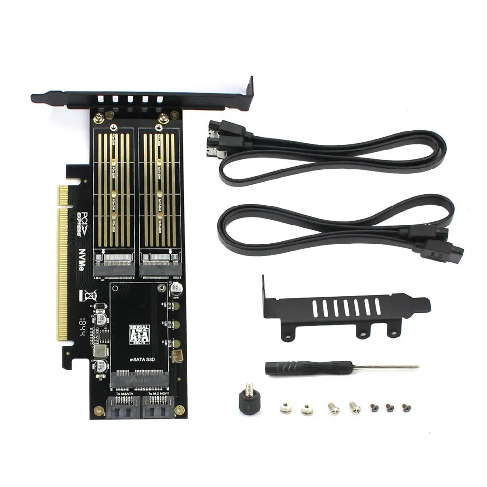 3 в 1 PCI E 0 X16 к NGFF M.2 NVMe AHCI SSD адаптер карта для ключа M B mSATA твердотельный накопитель с