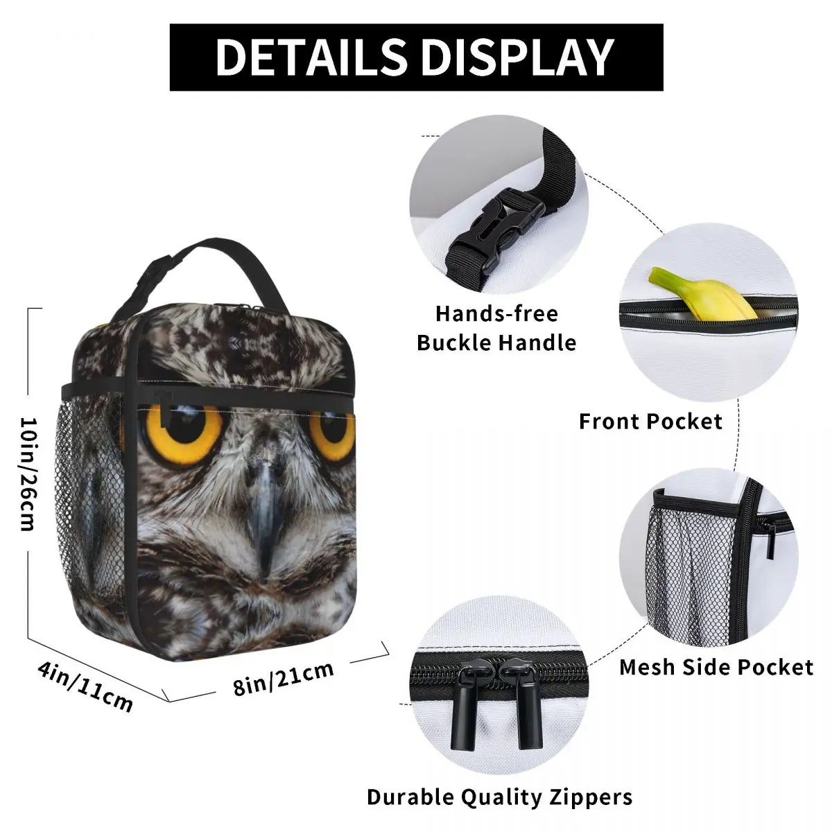 

Owl Eye Wildlife Bird Lunch Bag for Women Men Large Insulated Lunch Box with Water Bottle Holder and Pockets