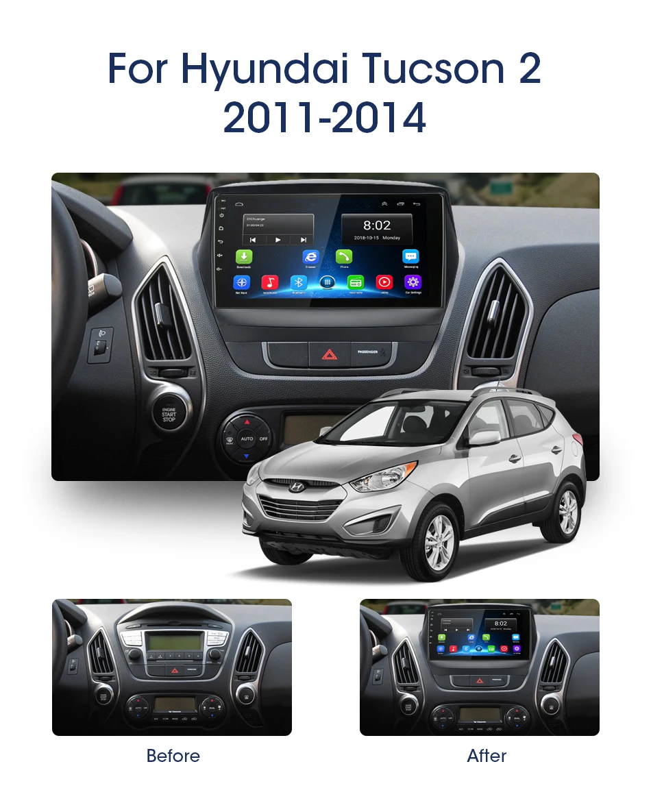Jansite " Автомобильный радиоплеер для hyundai Tucson 2 2011- Авторадио Android 2G+ 32G Сенсорное зеркало-link плееры с рамкой