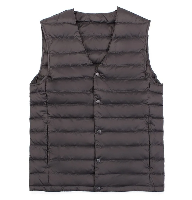 

New Man Ultra Light Down Vest Spring Autumn Sleeveless V-Neck Vest Male Casual Winter Collarless Waistcoat