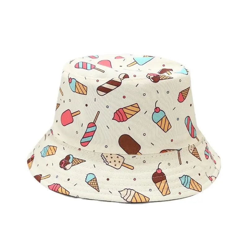 

Summer Ice Cream Print Panama Bucket Hats for Women Fashion Reversible Bob Chapeau Femme Hip Hop Cap Gorro Men Fisherman Hat