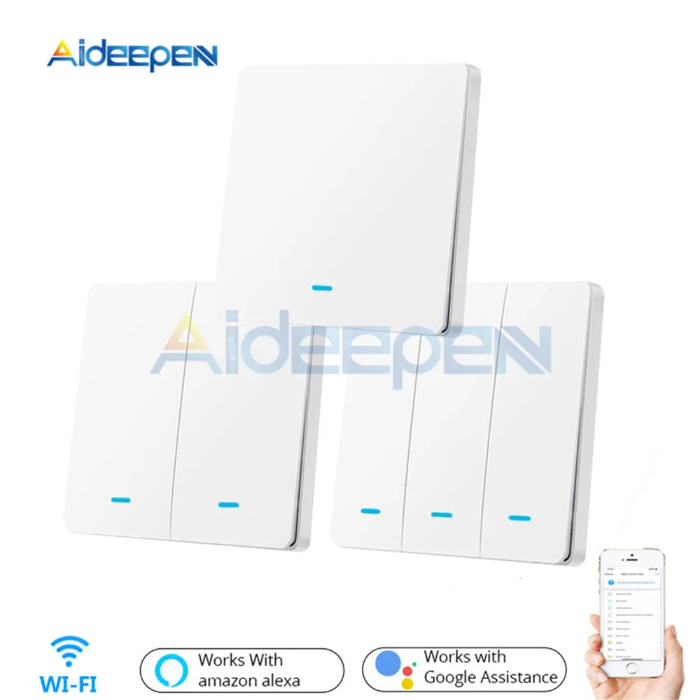 

Tuya Smart Switch WiFi Push Button Wall Light Switches EU AC 90V 250V No Neutral Wireless Control Compatible Alexa Google Home