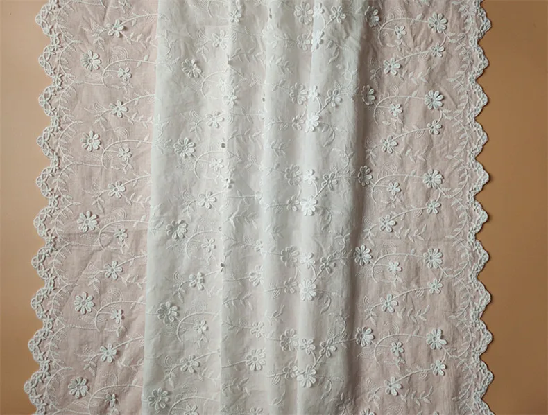 Натурально белая хлопчатобумажная ткань с вышивкой кружевная ручной работы