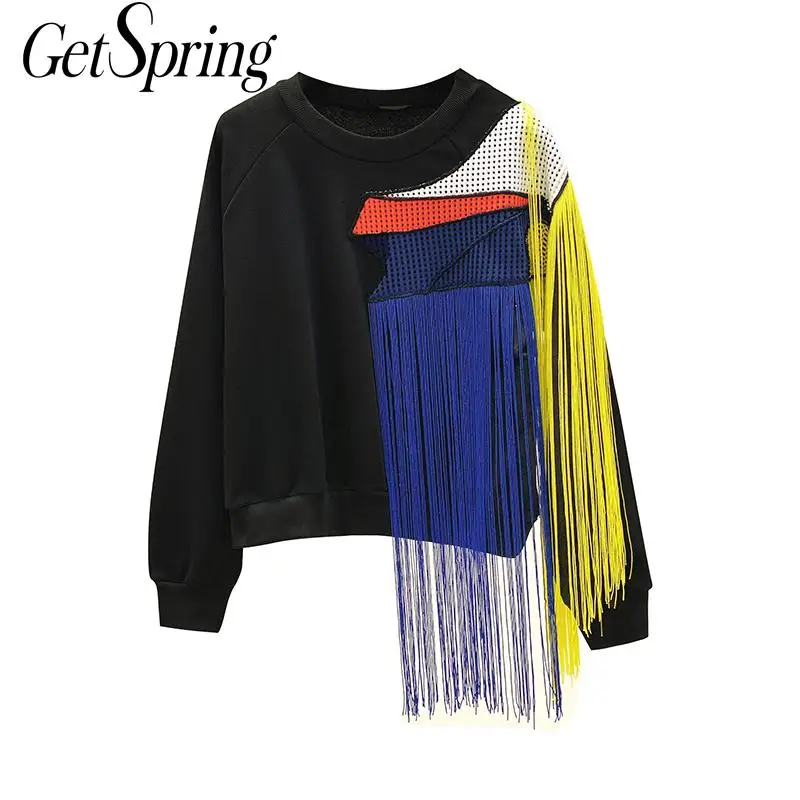 

Getspring женский свитер с кисточками в стиле пэчворк, цветные женские свитера, пуловеры размера плюс, Повседневные вязаные топы 2020, Новая мода