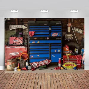 Garage Photo Backdrop Mechanical photography props Tools Shelf  Room Children Photoshoot Portrait Photo Booth For fotografia