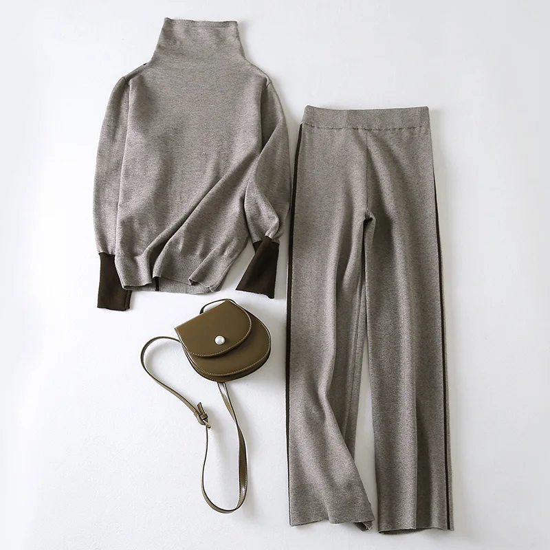 Женский трикотажный костюм-двойка мягкий теплый комплект из Свитера и брюк с