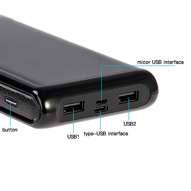 Портативный внешний аккумулятор 5 В 6x18650 черный корпус самодельный Type C микро
