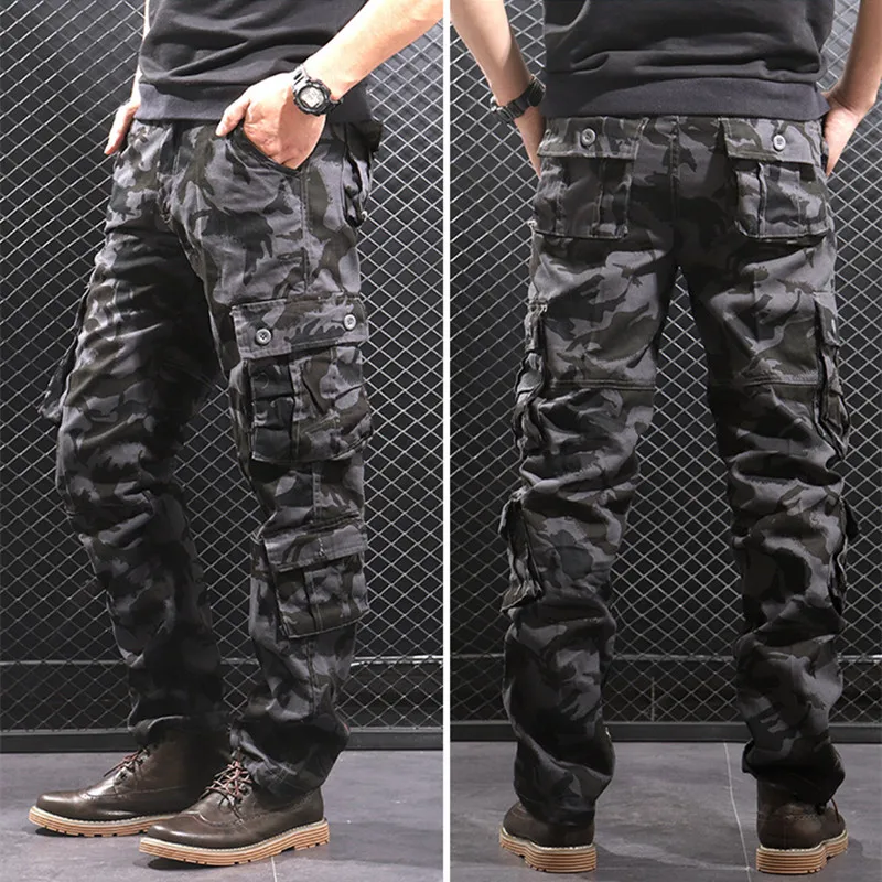 

Men Casual Camouflage Pants Streetwear Straight Pant Multi-pocket Training Tactical Military Trousers Cargo Pant Droppshipping