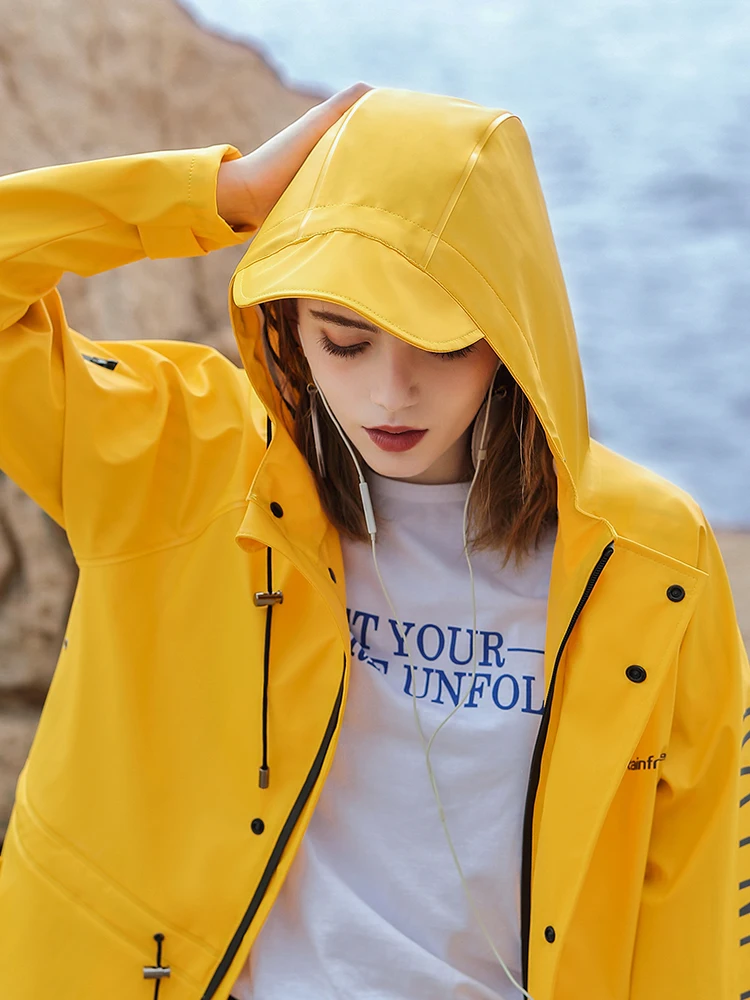 

Thick Adults Hiking Portable Raincoat Hooded Jacket Outdoor Waterproof Coat Impermeable Femme Pluiewet Weather Gear BK50YY