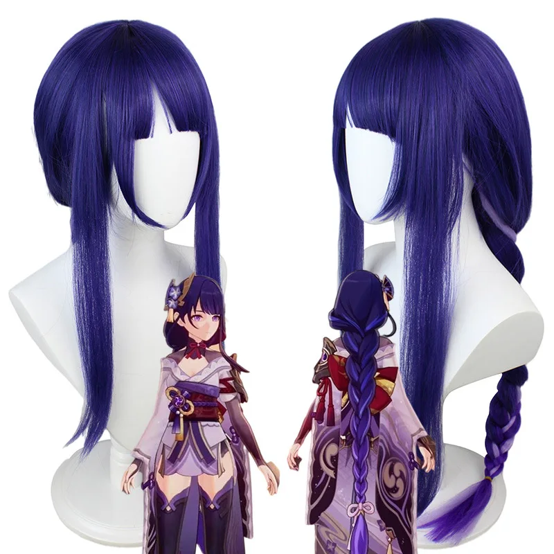 

Game Anime Genshin Impact Raiden Shogun Cosplay Wig Pre Styled 110cm Long Heat Resistant Synthetic Purple Mixed Color Baal Wigs