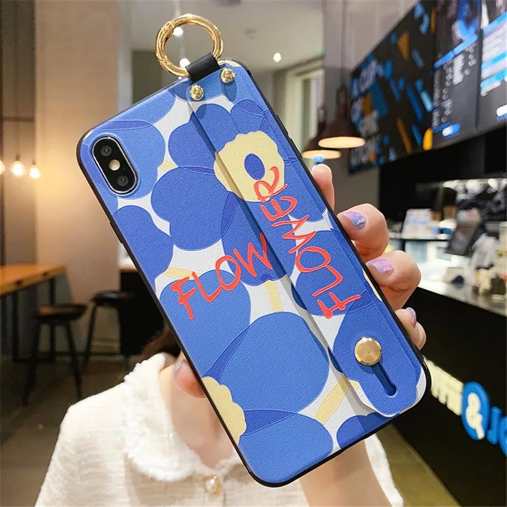 Роскошный 3D тисненый розовый синий цветок ремешок на запястье держатель для