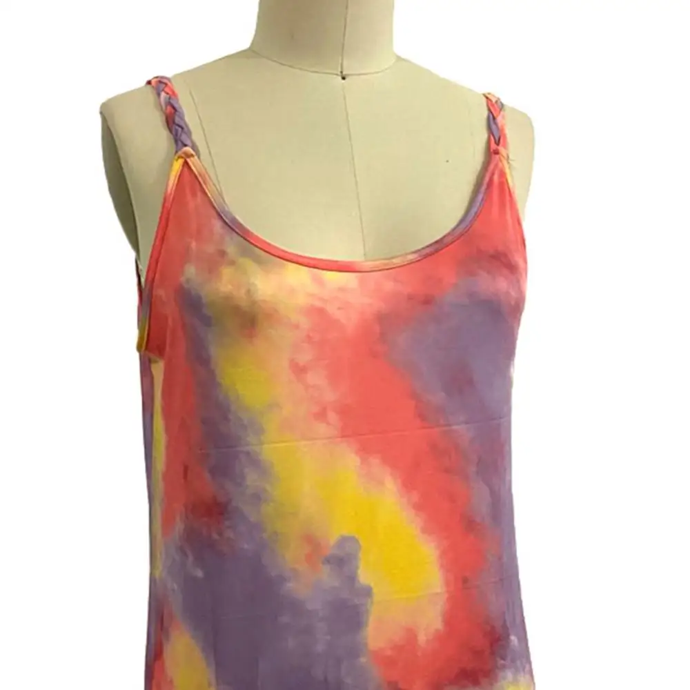 

Women Casual Braid Straps Gradient Color Large Hem Beach Loose Sling Mini Dress for Fall Streetwear Beach Holiday vestidos