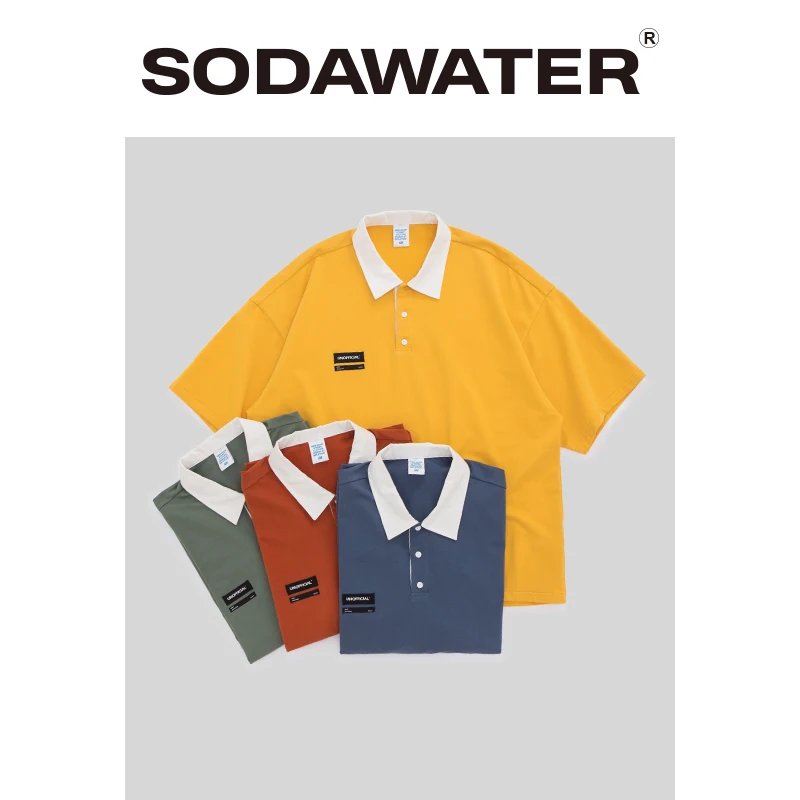 SODAWATER/мужская футболка с отложным воротником хлопковая Базовая для мужчин