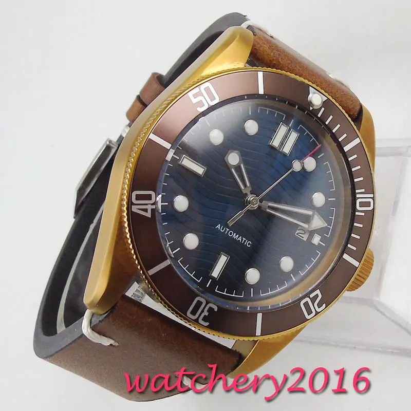 Классические мужские часы с бронзовым покрытием 41 мм автоматической датой и