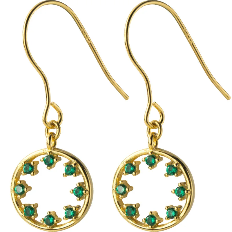 

MloveAcc Real 925 Sterling Silver Hollow Round Circle Drop Dangle Earrings with Green CZ for Women Fashion Jewelry