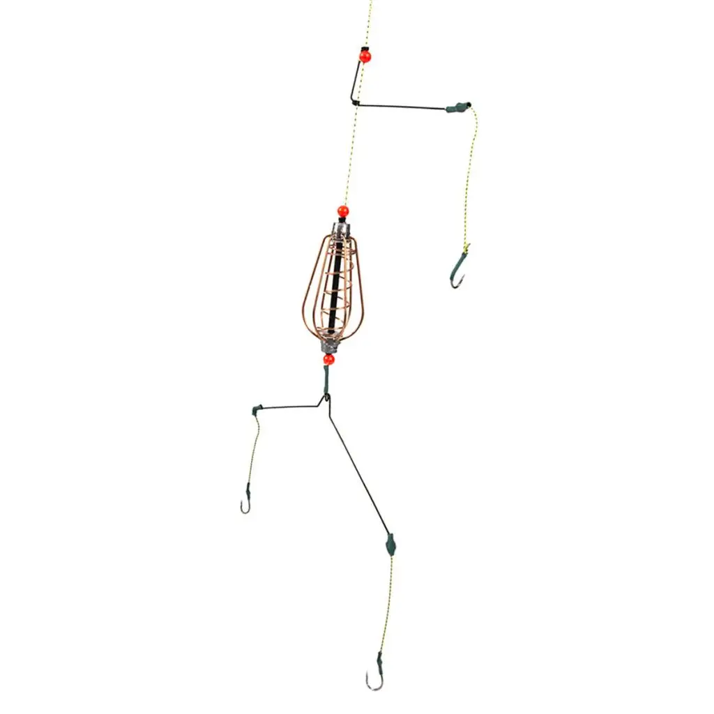 

2xFishing Фидер Корзина держатель рыболовная клетка для приманки со шнуром, крючки, станок и 25g